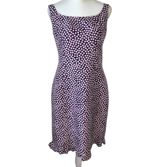 Rickie Freeman for Teri John 100% Silk Pink Polka Dot Ruffle Dress - Picture 1 of 11